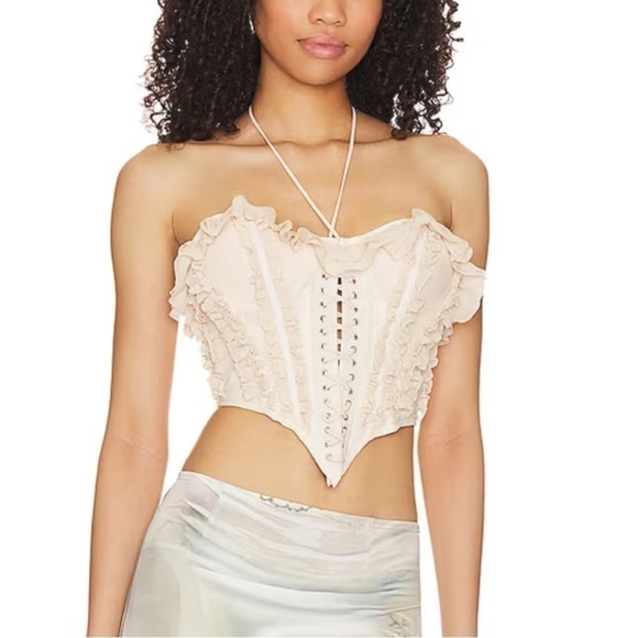REVOLVE Tops - NWT NBD Large Rhea Corset strapless cream lace up front zipper back MSRP $200